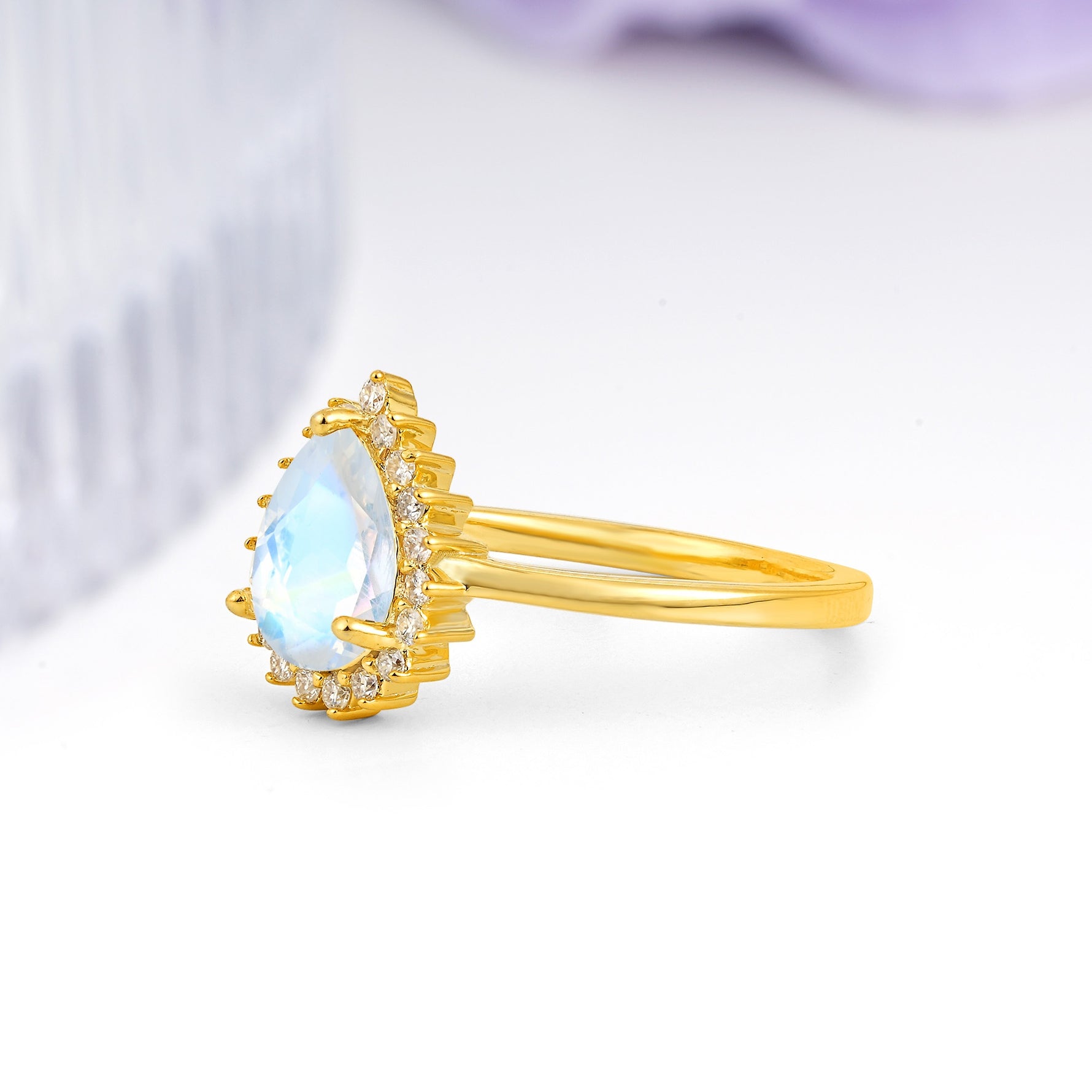 Classic Vintage 3-Prong Pear Cut Moonstone Engagement Ring - Additional view