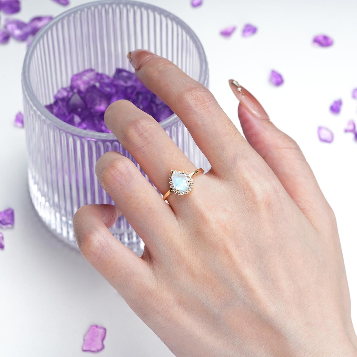 Classic Vintage 3-Prong Pear Cut Moonstone Engagement Ring