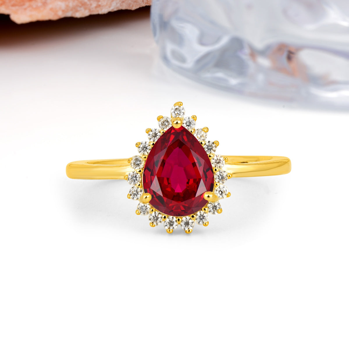 Classic Vintage 3-Prong Pear Cut Ruby Engagement Ring - Additional view