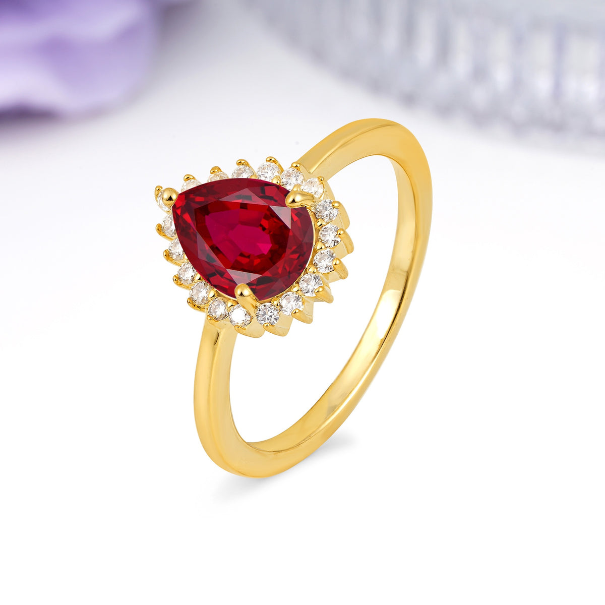 Classic Vintage 3-Prong Pear Cut Ruby Engagement Ring - Additional view