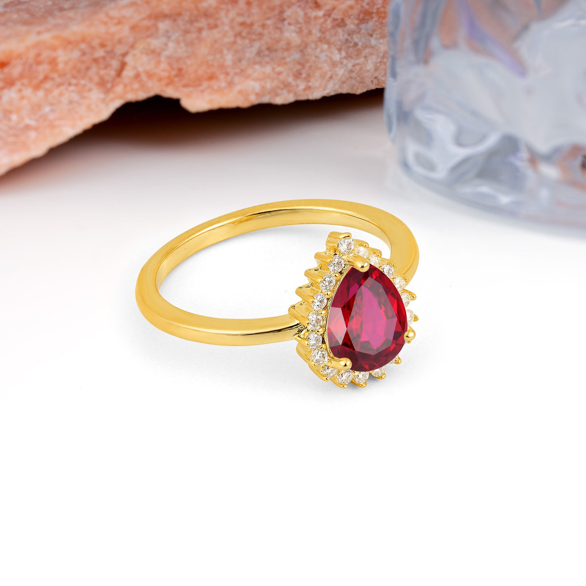 Classic Vintage 3-Prong Pear Cut Ruby Engagement Ring - Additional view
