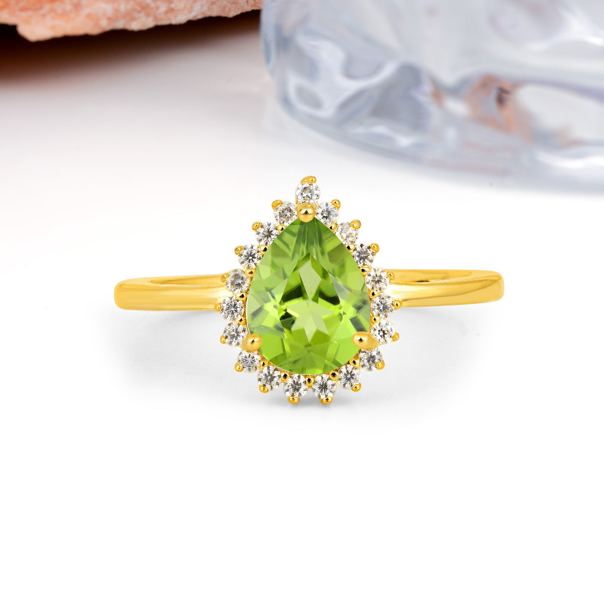 Classic Vintage 3-Prong Pear Cut Peridot Engagement Ring - Additional view