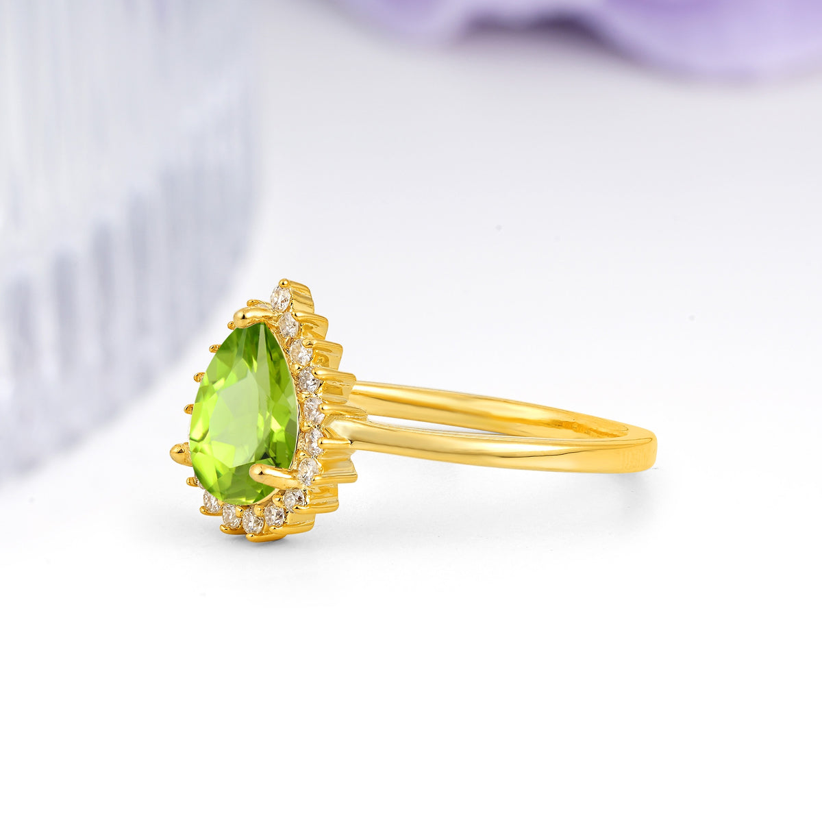 Classic Vintage 3-Prong Pear Cut Peridot Engagement Ring - Additional view
