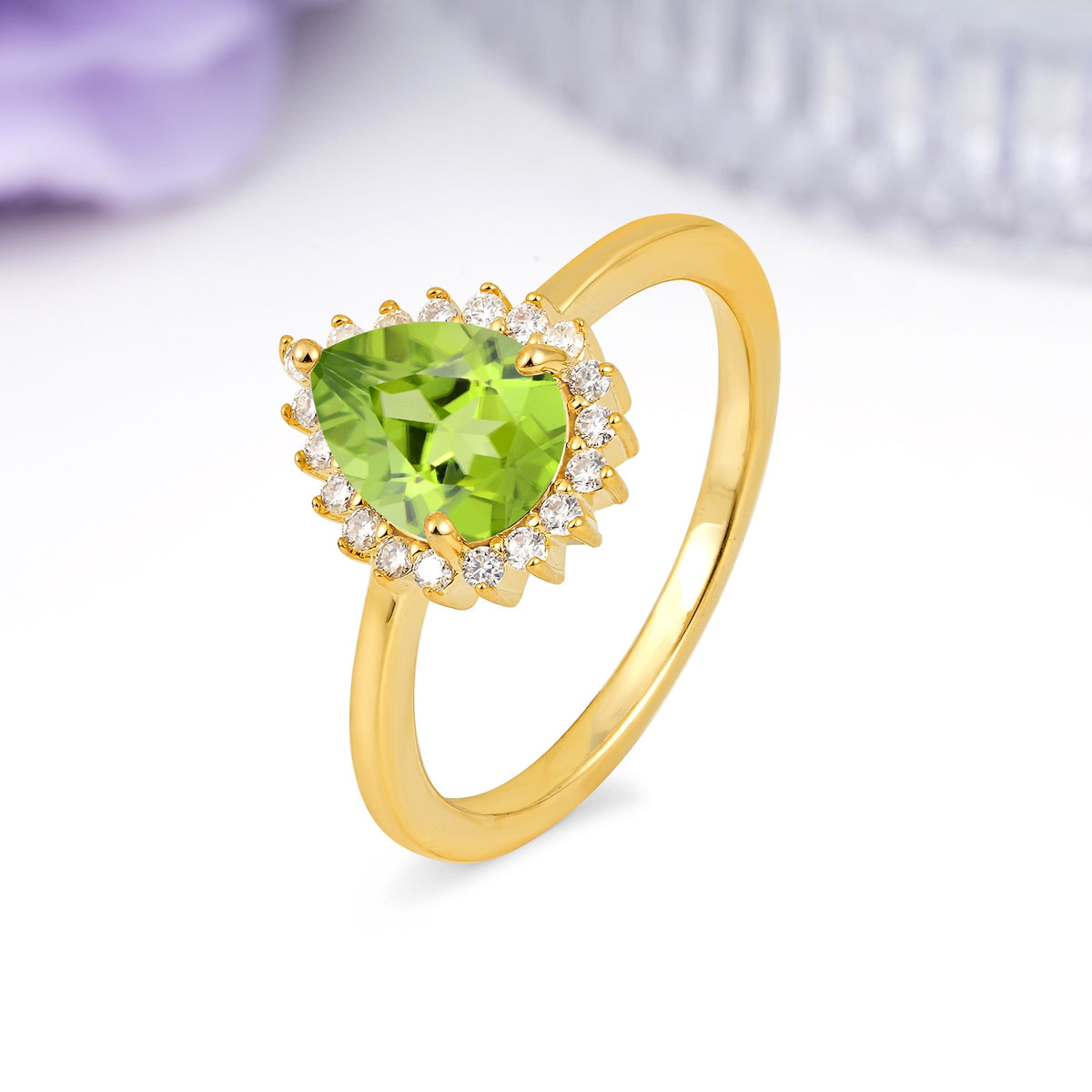 Classic Vintage 3-Prong Pear Cut Peridot Engagement Ring - Additional view