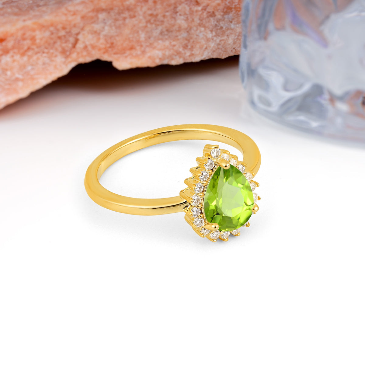 Classic Vintage 3-Prong Pear Cut Peridot Engagement Ring - Additional view