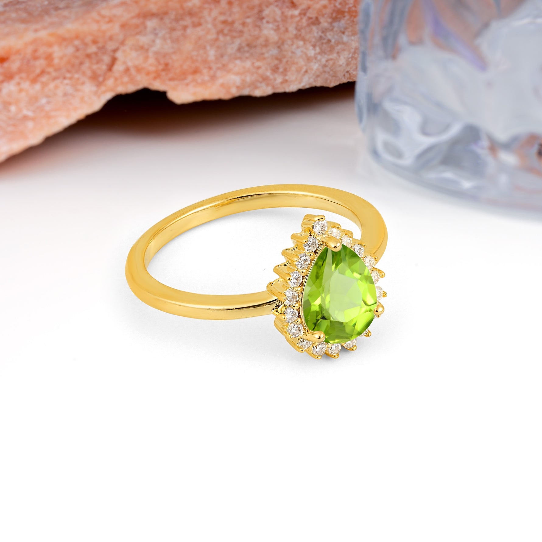 Classic Vintage 3-Prong Pear Cut Peridot Engagement Ring - Additional view