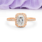Classic Channel-Set, Vintage-Style 4-Prong Emerald Cut Moissanite Engagement Ring - Additional view