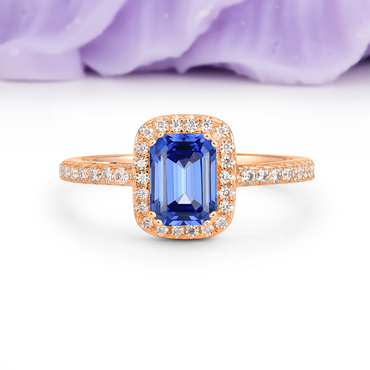 Classic Channel-Set, Vintage-Style 4-Prong Emerald Cut Sapphire Engagement Ring - Additional view