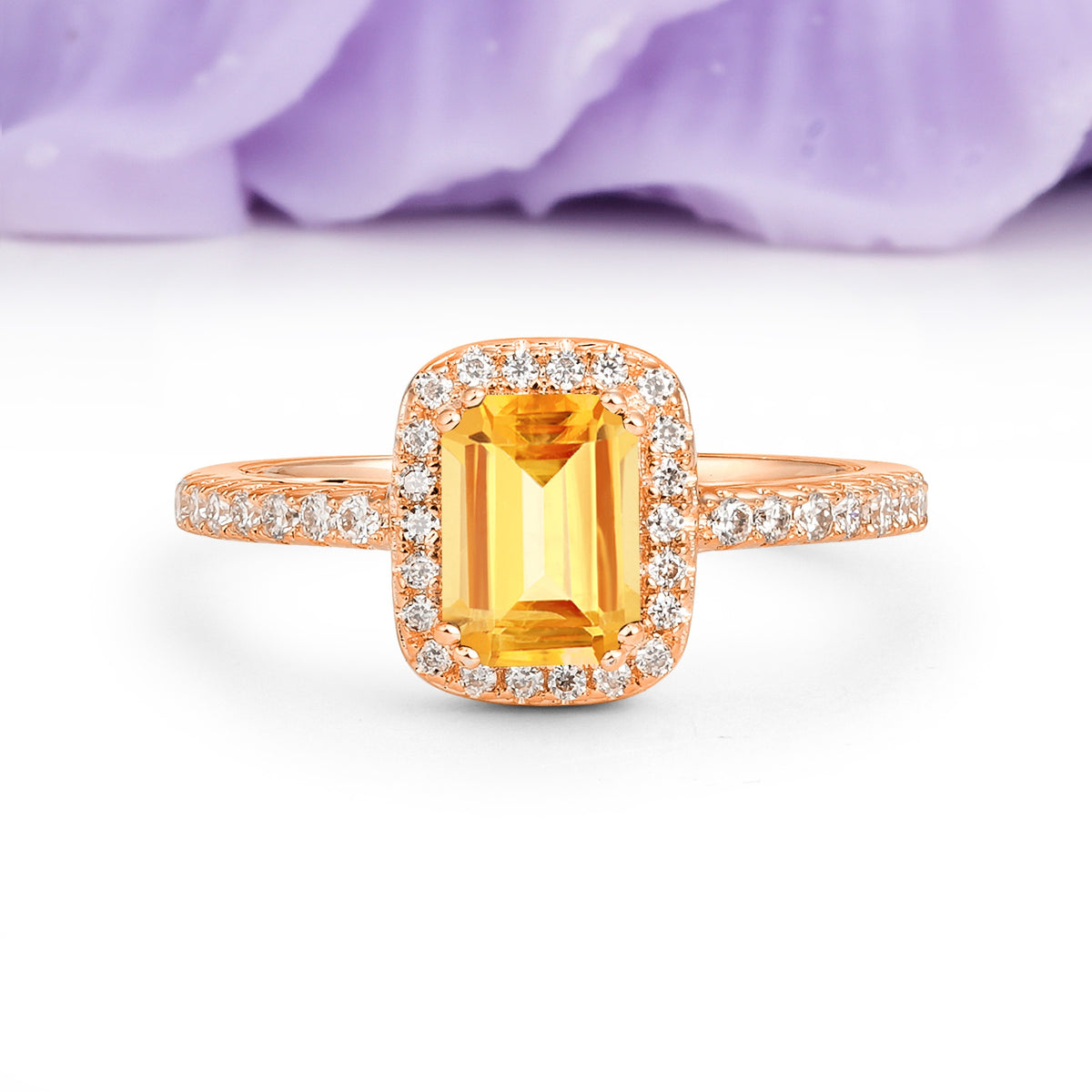 Classic Channel-Set, Vintage-Style 4-Prong Emerald Cut Citrine Engagement Ring - Additional view