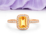 Classic Channel-Set, Vintage-Style 4-Prong Emerald Cut Citrine Engagement Ring - Additional view