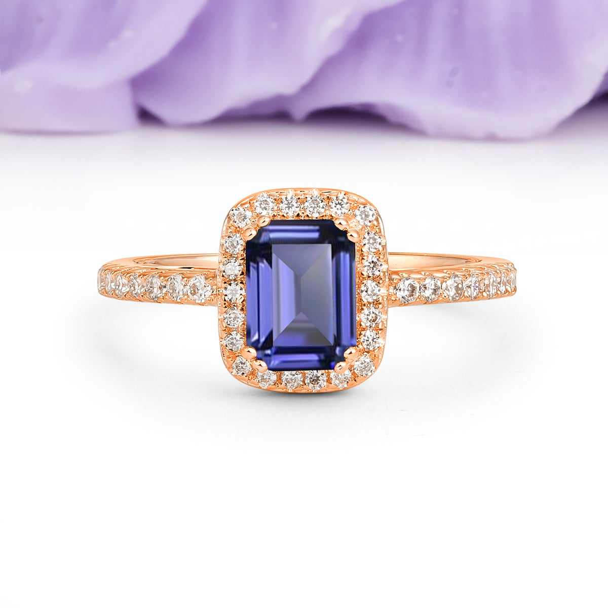 Classic Channel-Set, Vintage-Style 4-Prong Emerald Cut Tanzanite Engagement Ring - Additional view