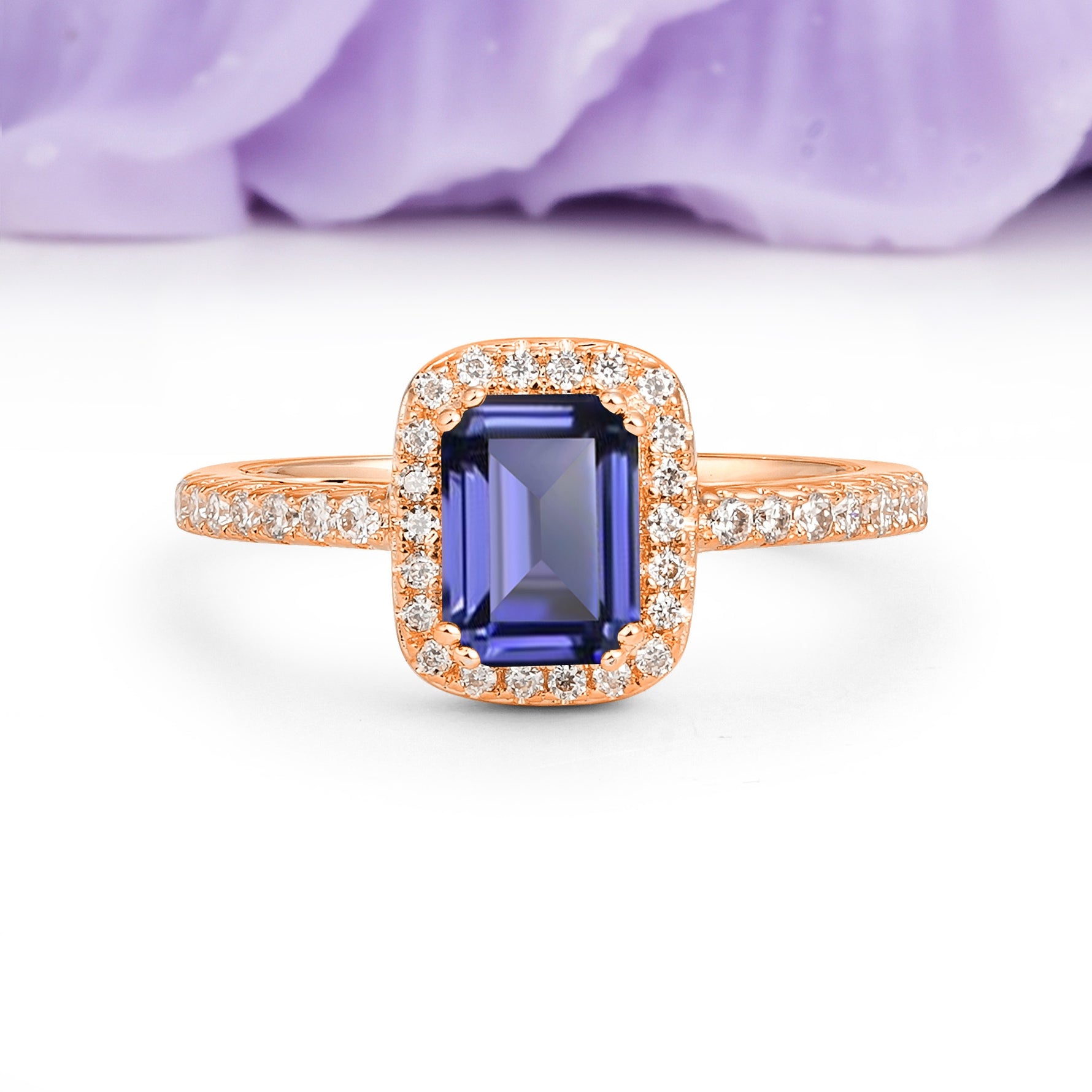 Classic Channel-Set, Vintage-Style 4-Prong Emerald Cut Tanzanite Engagement Ring - Additional view