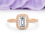 Classic Channel-Set, Vintage-Style 4-Prong Emerald Cut Lab Diamond Engagement Ring - Additional view
