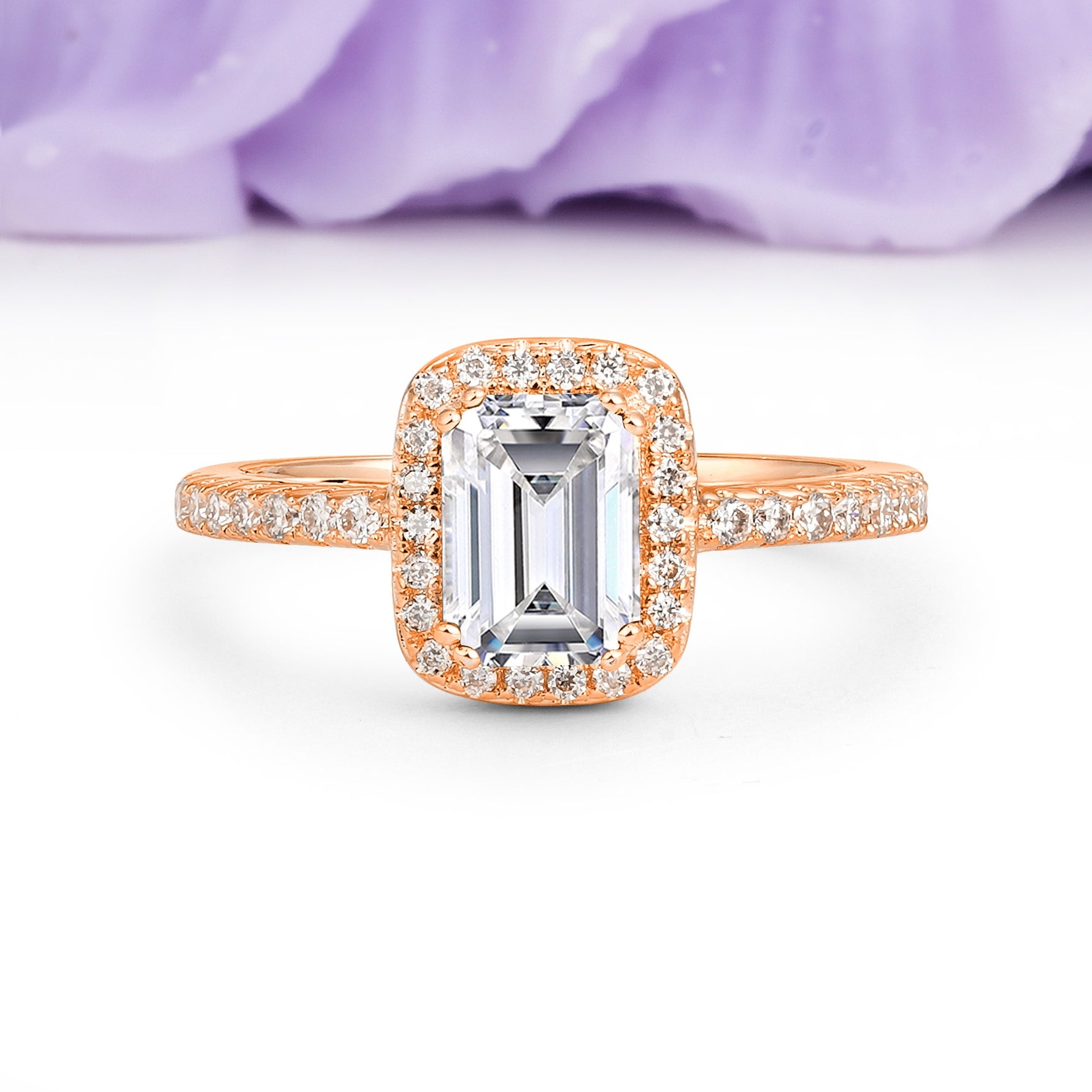 Classic Channel-Set, Vintage-Style 4-Prong Emerald Cut Lab Diamond Engagement Ring - Additional view