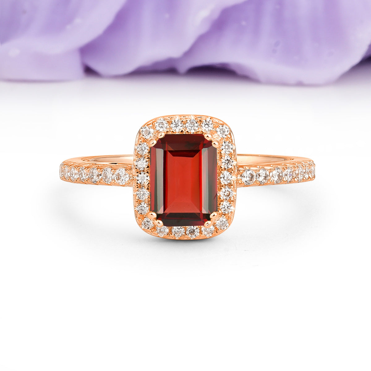 Classic Channel-Set, Vintage-Style 4-Prong Emerald Cut Garnet Engagement Ring - Additional view
