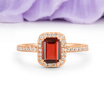 Classic Channel-Set, Vintage-Style 4-Prong Emerald Cut Garnet Engagement Ring - Additional view