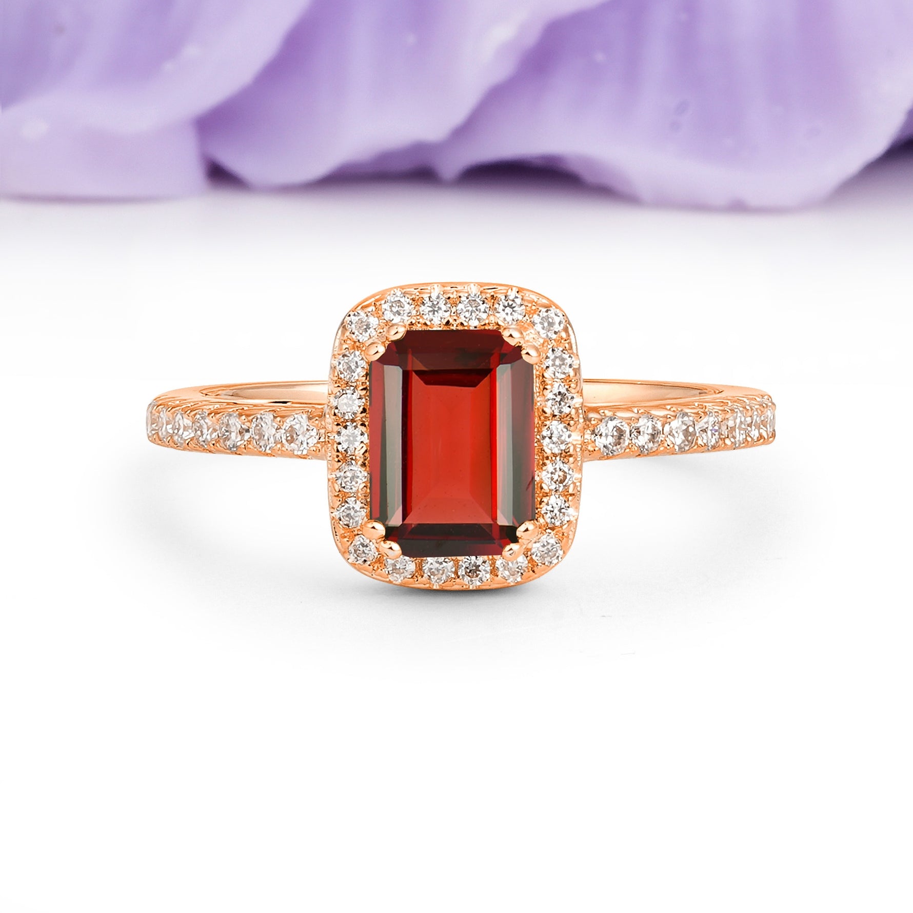 Classic Channel-Set, Vintage-Style 4-Prong Emerald Cut Garnet Engagement Ring - Additional view