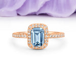 Classic Channel-Set, Vintage-Style 4-Prong Emerald Cut Aquamarine Engagement Ring - Additional view