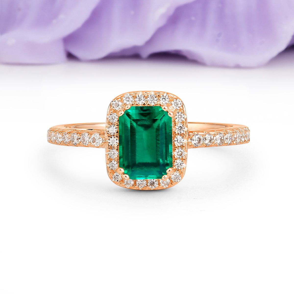Classic Channel-Set, Vintage-Style 4-Prong Emerald Cut Emerald Engagement Ring - Additional view