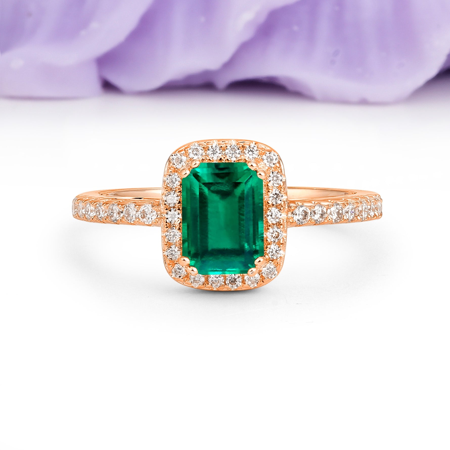 Classic Channel-Set, Vintage-Style 4-Prong Emerald Cut Emerald Engagement Ring - Additional view
