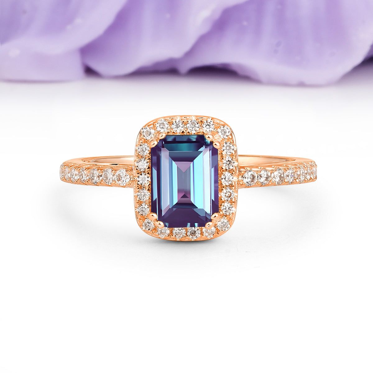 Classic Channel-Set, Vintage-Style 4-Prong Emerald Cut Alexandrite Engagement Ring - Additional view
