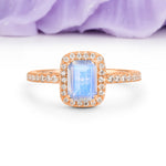 Classic Channel-Set, Vintage-Style 4-Prong Emerald Cut Moonstone Engagement Ring - Additional view