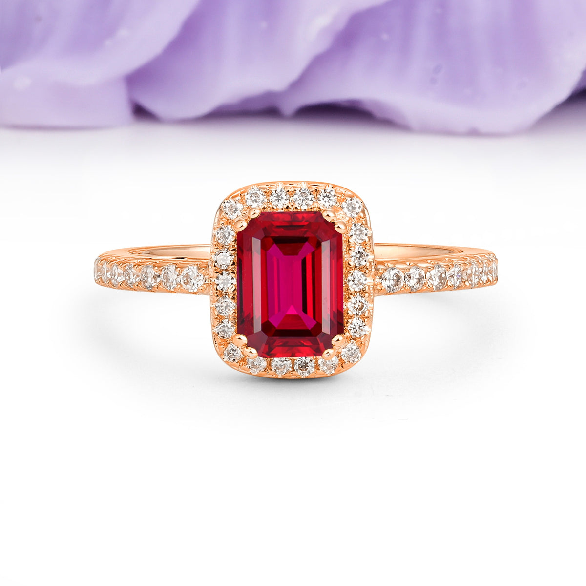 Classic Channel-Set, Vintage-Style 4-Prong Emerald Cut Ruby Engagement Ring - Additional view