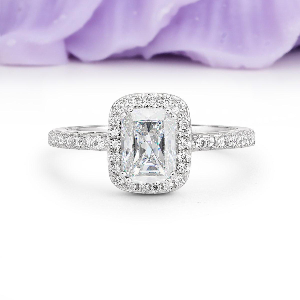 Classic Channel-Set, Vintage-Style 4-Prong Emerald Cut Moissanite Engagement Ring - Additional view