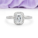 Classic Channel-Set, Vintage-Style 4-Prong Emerald Cut Moissanite Engagement Ring - Additional view
