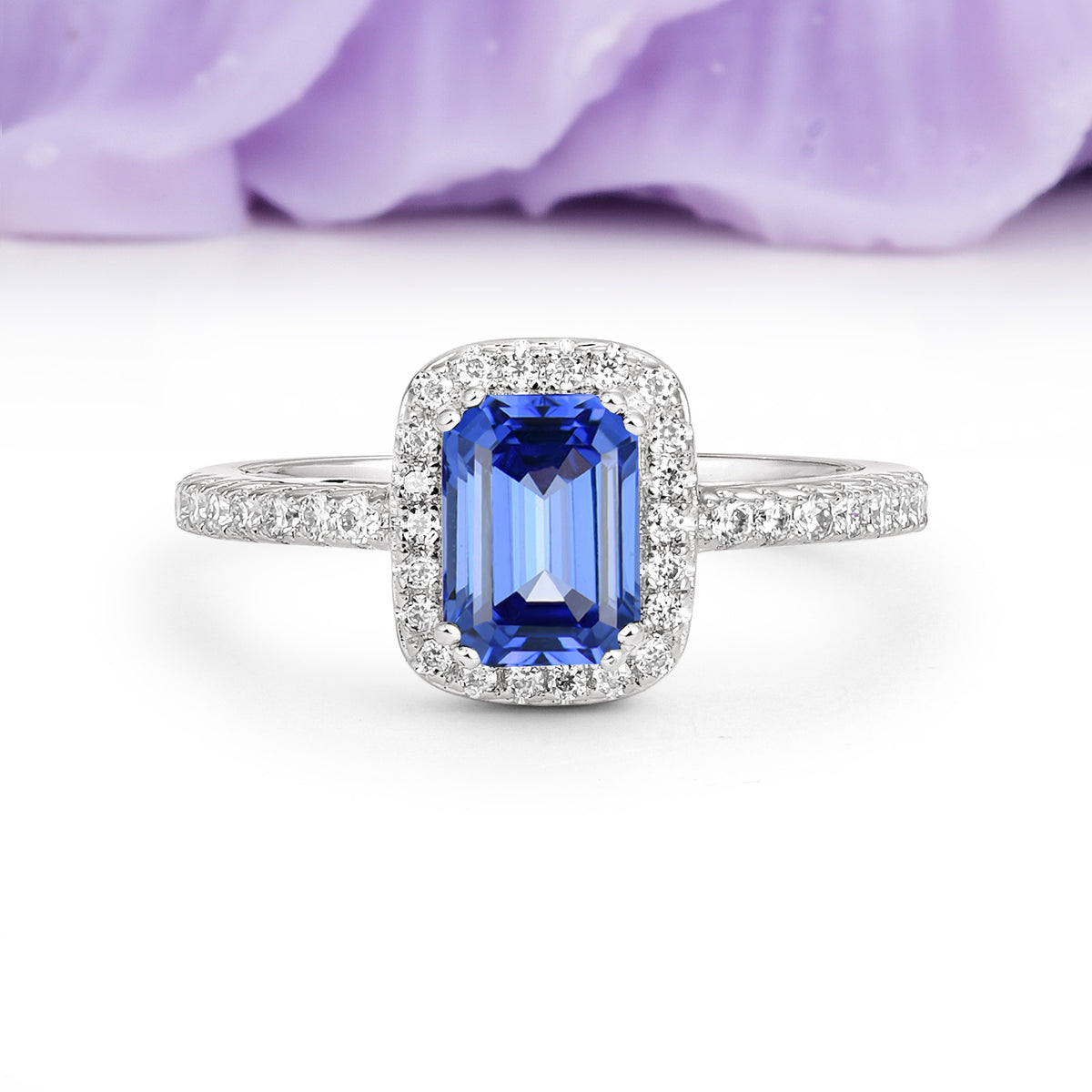 Classic Channel-Set, Vintage-Style 4-Prong Emerald Cut Sapphire Engagement Ring - Additional view