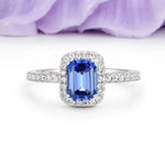 Classic Channel-Set, Vintage-Style 4-Prong Emerald Cut Sapphire Engagement Ring - Additional view