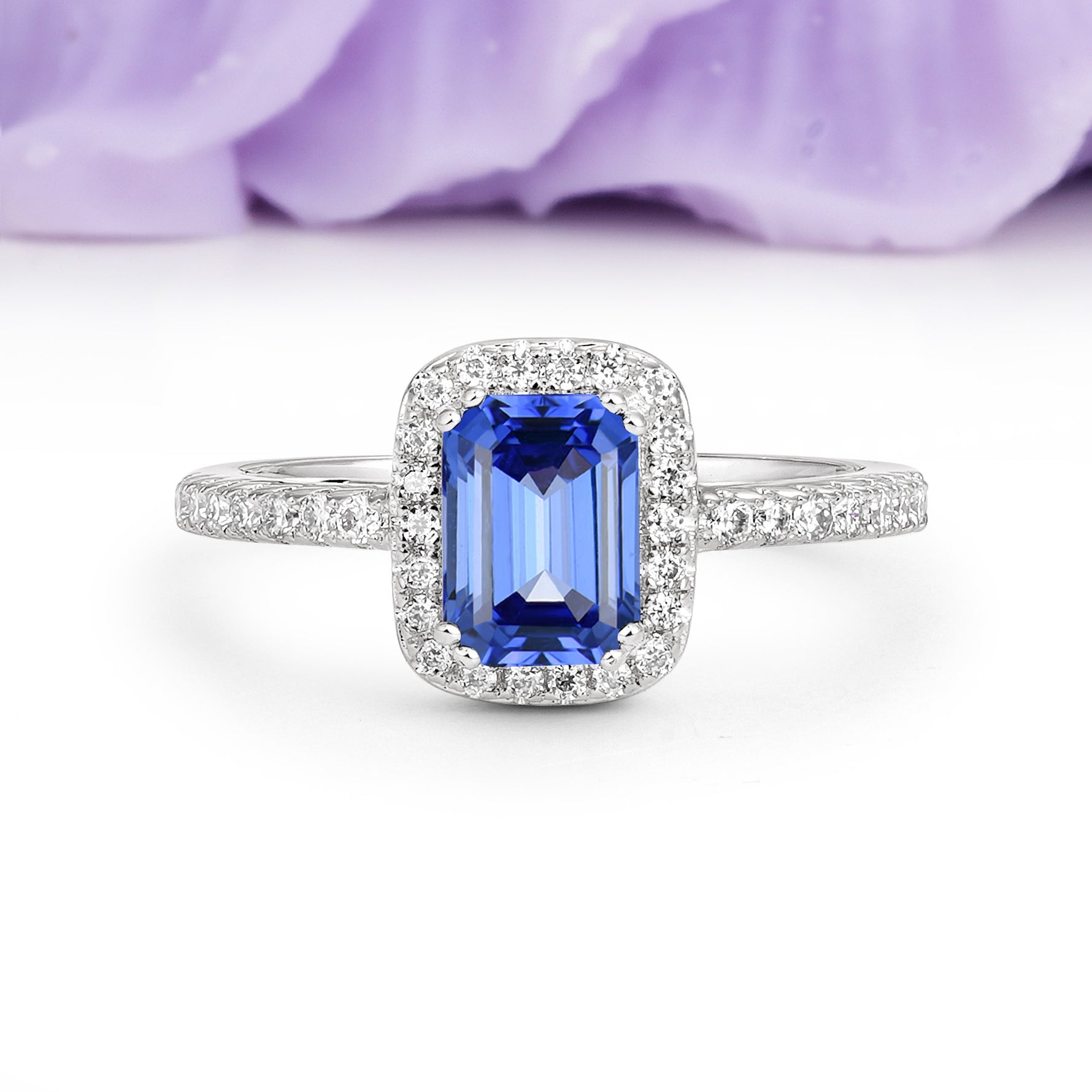 Classic Channel-Set, Vintage-Style 4-Prong Emerald Cut Sapphire Engagement Ring - Additional view