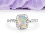 Classic Channel-Set, Vintage-Style 4-Prong Emerald Cut Fire Opal Engagement Ring - Additional view