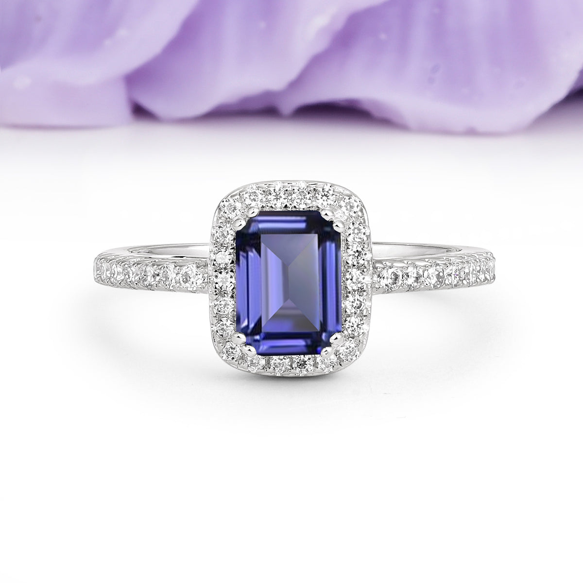 Classic Channel-Set, Vintage-Style 4-Prong Emerald Cut Tanzanite Engagement Ring - Additional view