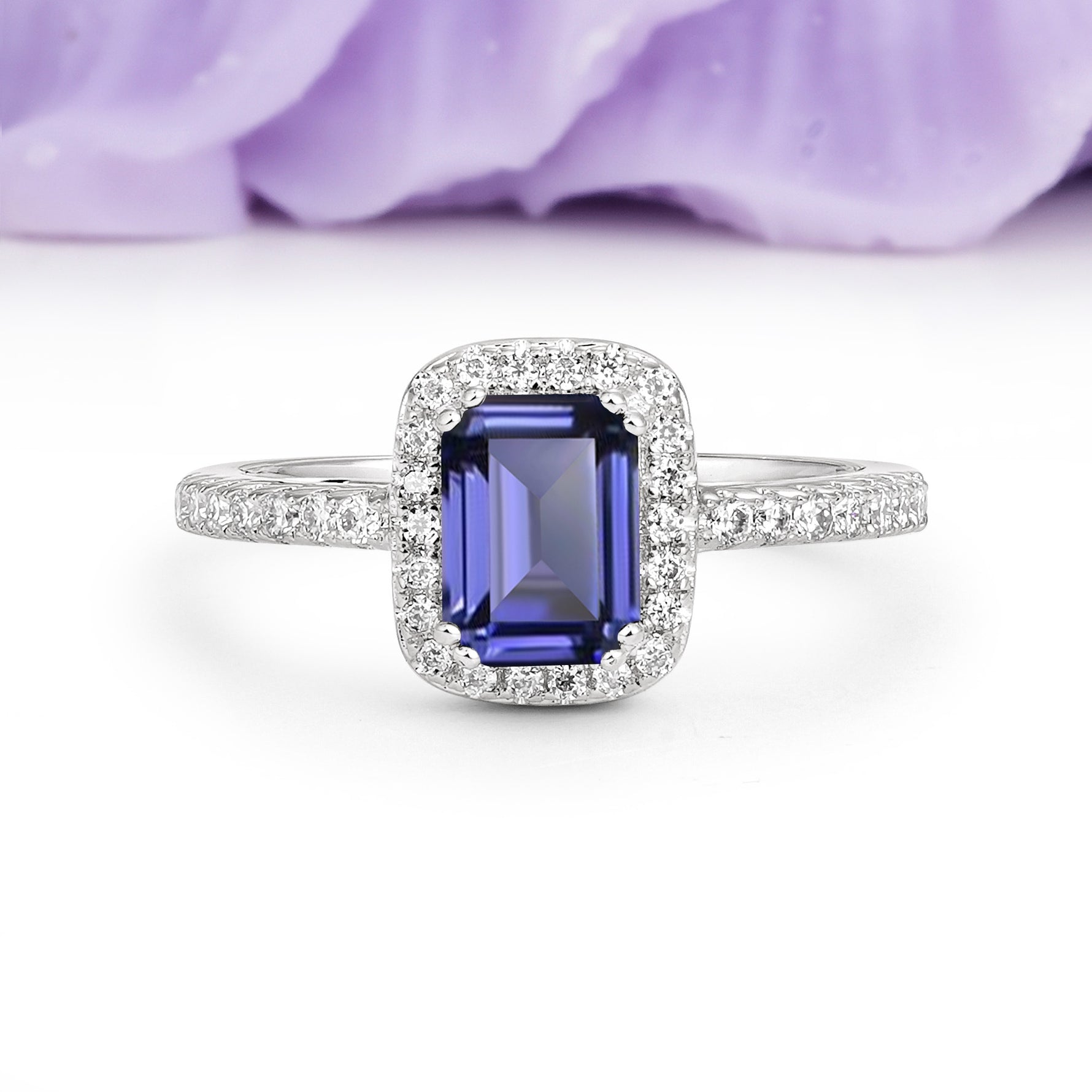Classic Channel-Set, Vintage-Style 4-Prong Emerald Cut Tanzanite Engagement Ring - Additional view