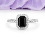 Classic Channel-Set, Vintage-Style 4-Prong Emerald Cut Black Onyx Engagement Ring - Additional view