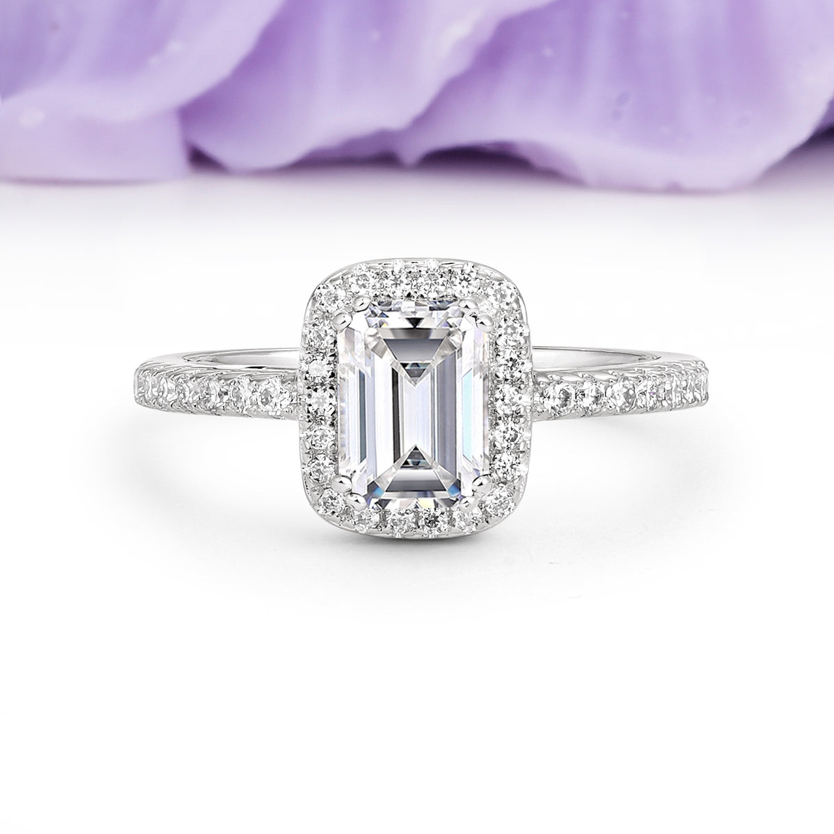 Classic Channel-Set, Vintage-Style 4-Prong Emerald Cut Lab Diamond Engagement Ring - Additional view