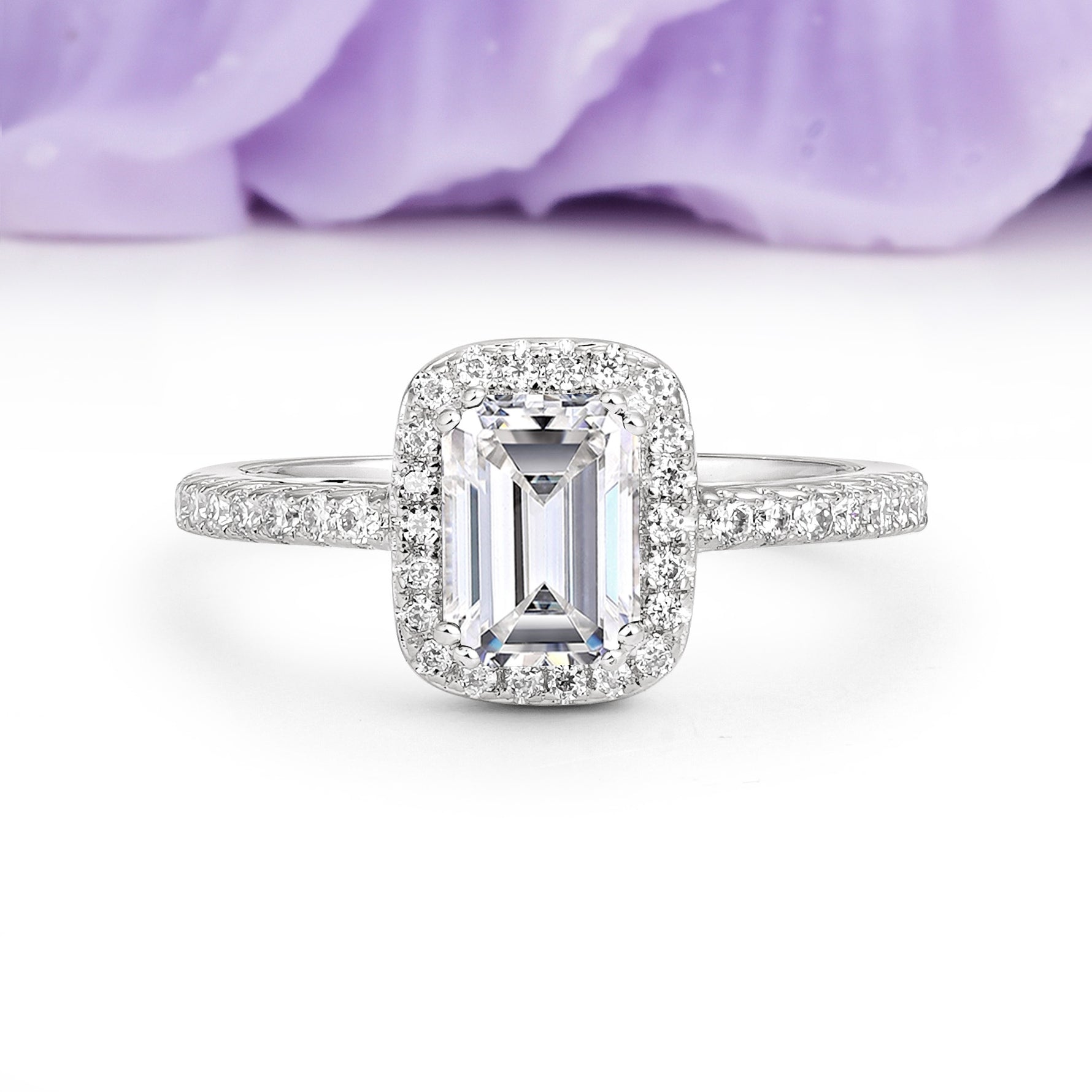 Classic Channel-Set, Vintage-Style 4-Prong Emerald Cut Lab Diamond Engagement Ring - Additional view