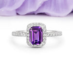 Classic Channel-Set, Vintage-Style 4-Prong Emerald Cut Amethyst Engagement Ring - Additional view