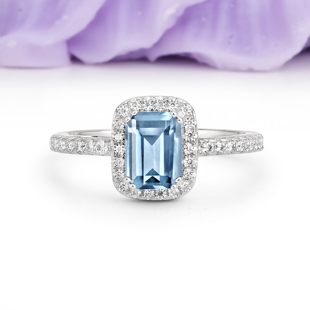 Classic Channel-Set, Vintage-Style 4-Prong Emerald Cut Aquamarine Engagement Ring - Additional view