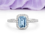 Classic Channel-Set, Vintage-Style 4-Prong Emerald Cut Aquamarine Engagement Ring - Additional view