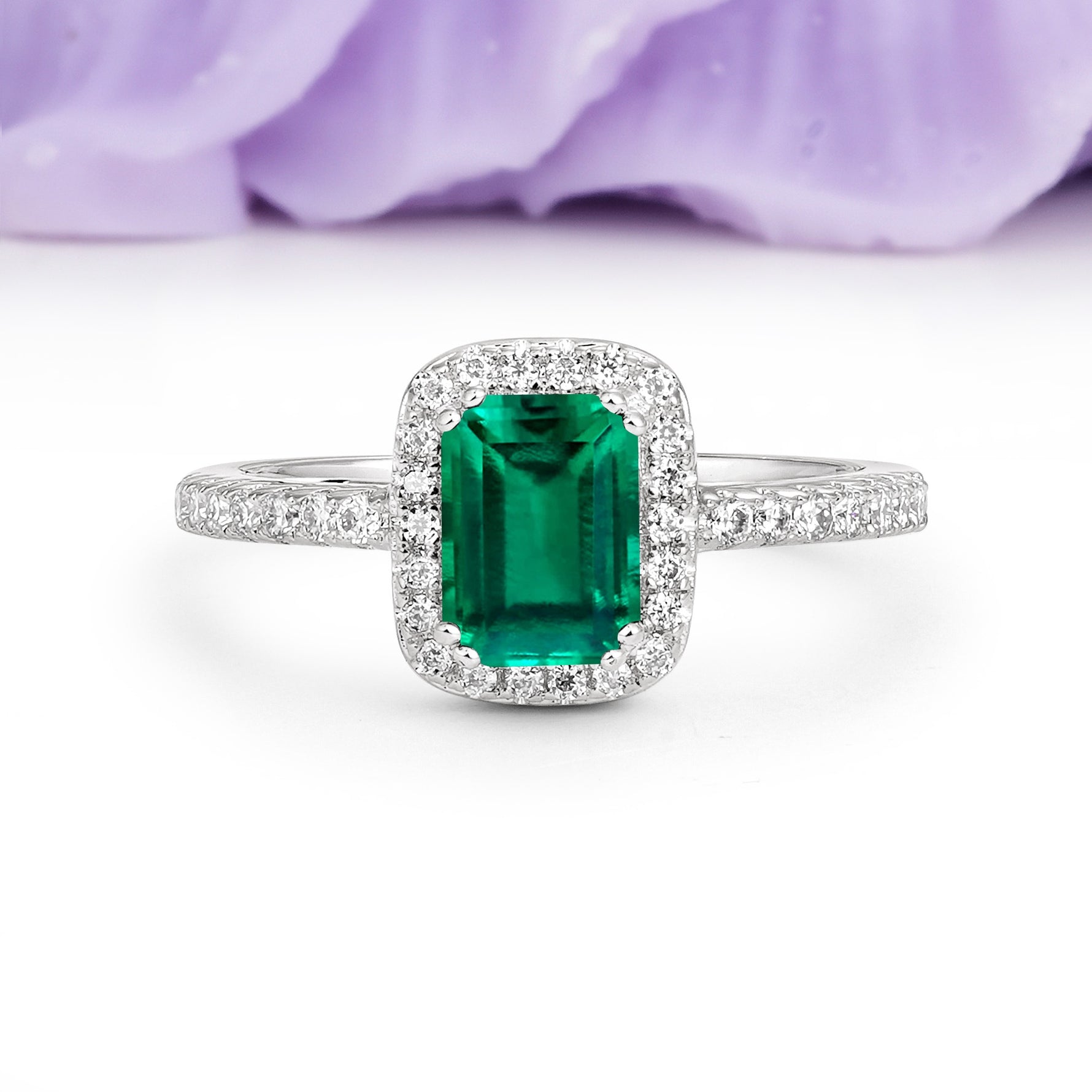 Classic Channel-Set, Vintage-Style 4-Prong Emerald Cut Emerald Engagement Ring - Additional view