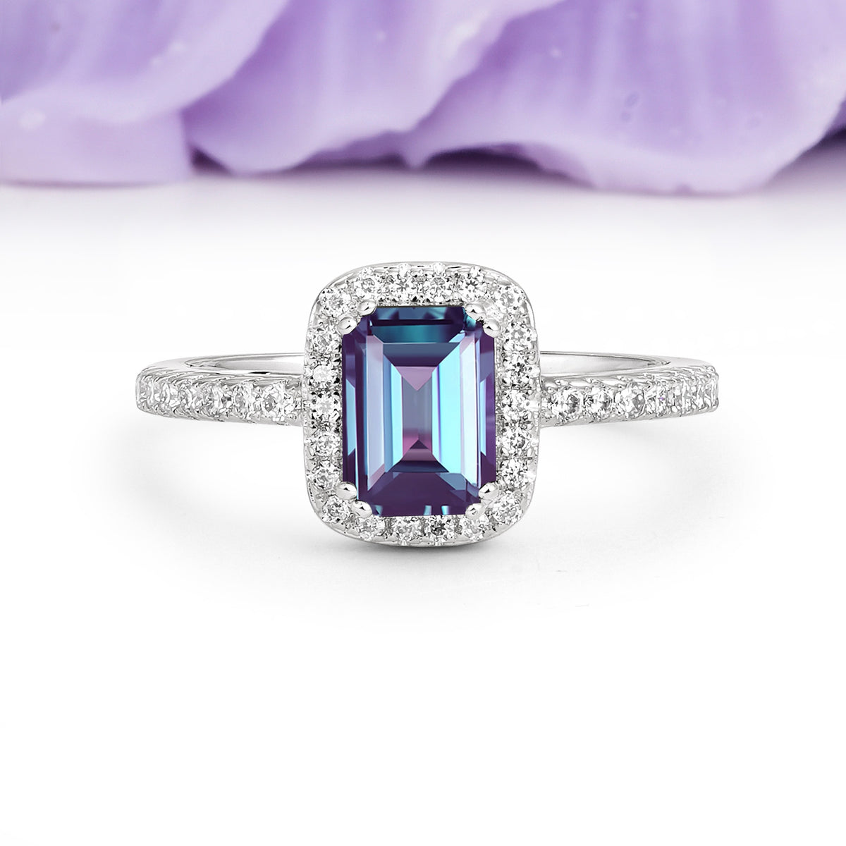 Classic Channel-Set, Vintage-Style 4-Prong Emerald Cut Alexandrite Engagement Ring - Additional view