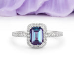 Classic Channel-Set, Vintage-Style 4-Prong Emerald Cut Alexandrite Engagement Ring - Additional view
