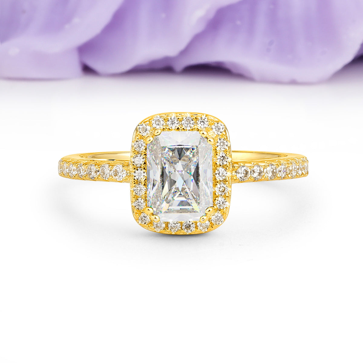 Classic Channel-Set, Vintage-Style 4-Prong Emerald Cut Moissanite Engagement Ring - Additional view