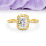 Classic Channel-Set, Vintage-Style 4-Prong Emerald Cut Moissanite Engagement Ring - Additional view
