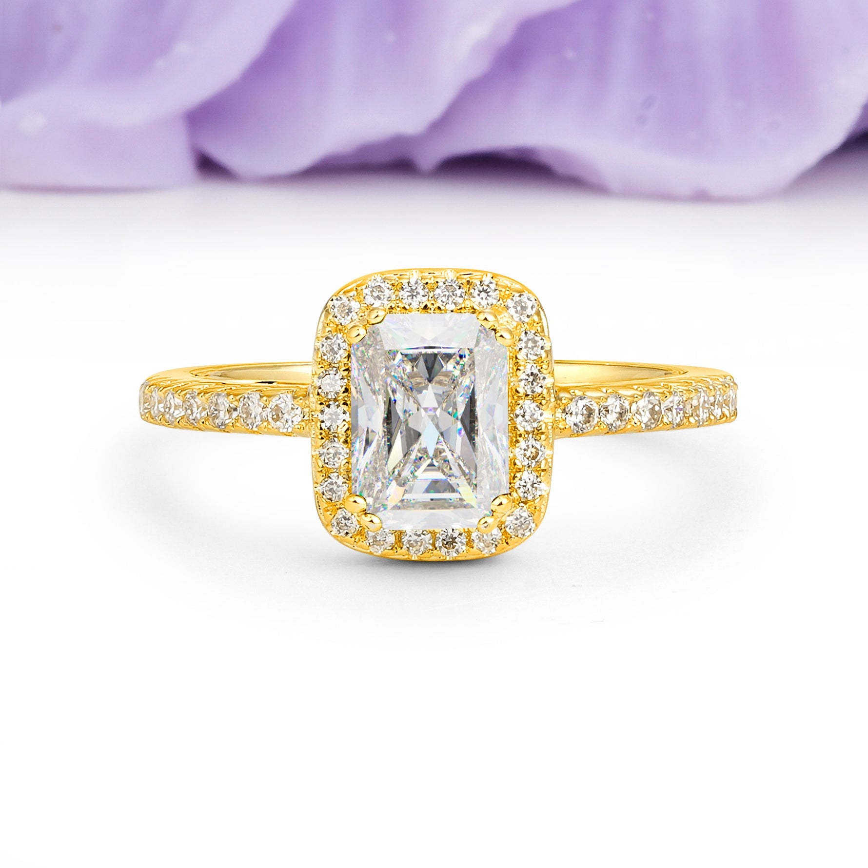 Classic Channel-Set, Vintage-Style 4-Prong Emerald Cut Moissanite Engagement Ring - Additional view