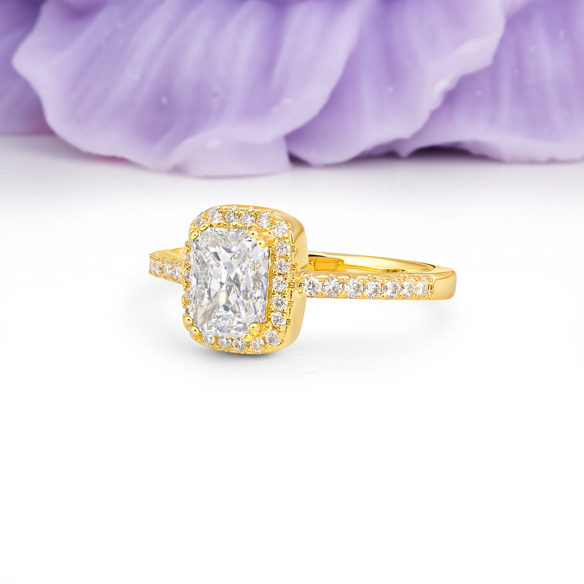 Classic Channel-Set, Vintage-Style 4-Prong Emerald Cut Moissanite Engagement Ring - Additional view