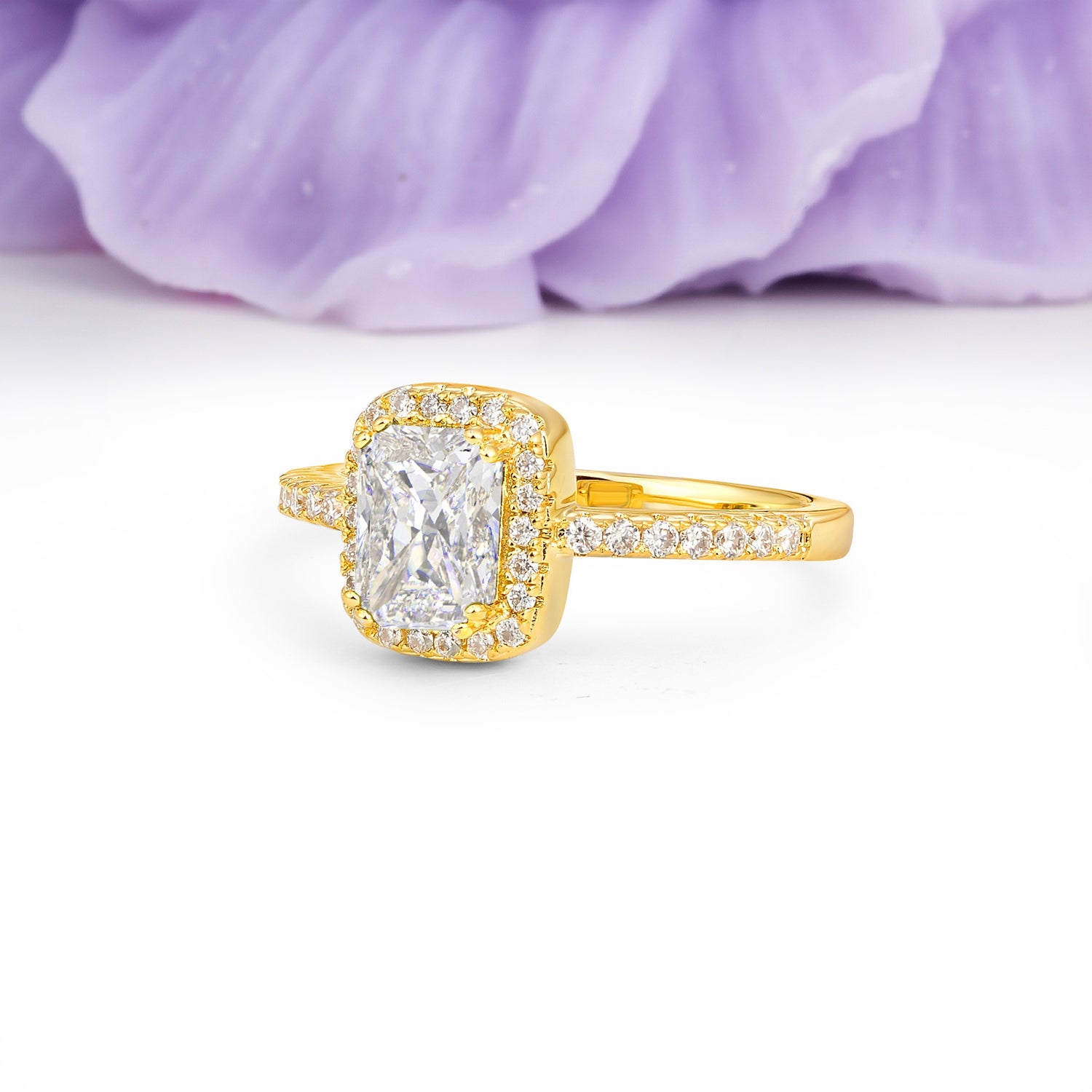 Classic Channel-Set, Vintage-Style 4-Prong Emerald Cut Moissanite Engagement Ring - Additional view