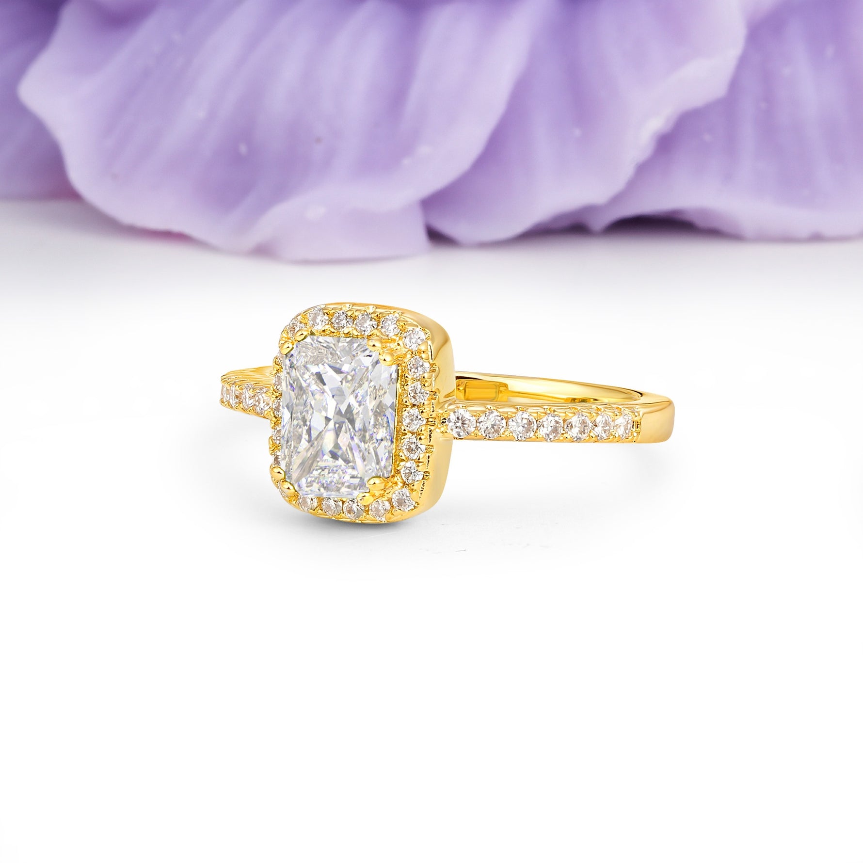 Classic Channel-Set, Vintage-Style 4-Prong Emerald Cut Moissanite Engagement Ring - Additional view
